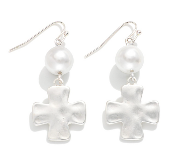 Cross Drop Earrings - Silver