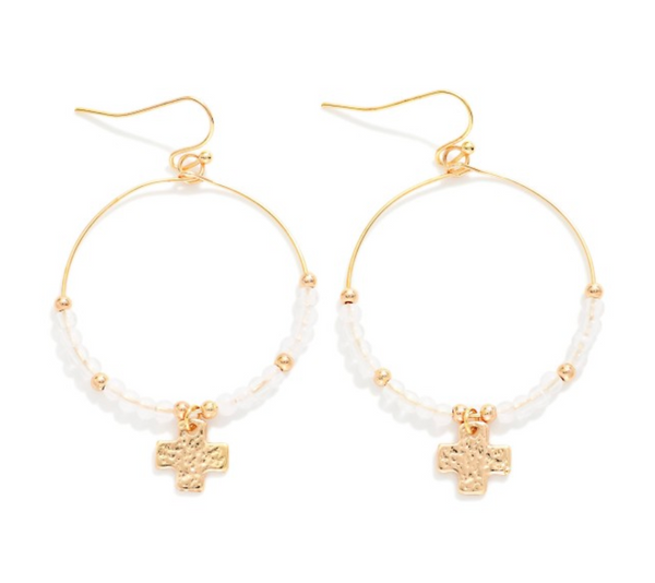Beaded Hoop Drop Earrings