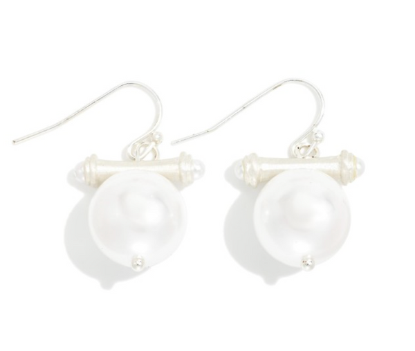 Bar Drop Earring Featuring Pearl - Silver