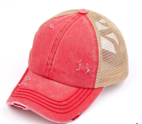 Distressed CC Baseball Cap - Red