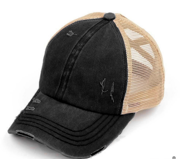 Distressed CC Baseball Cap - Black