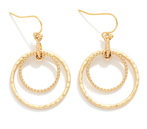 Hammered Metal Nesting Dangle Earrings - Gold
