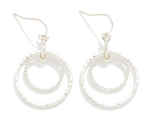 Hammered Metal Nesting Dangle Earrings - Silver
