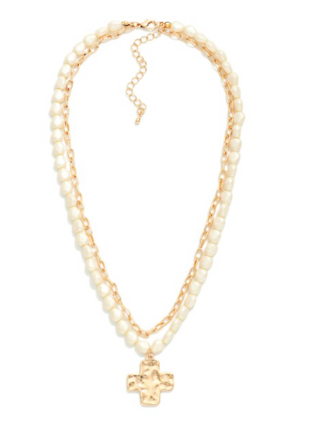 Baroque Cross Necklace - Gold