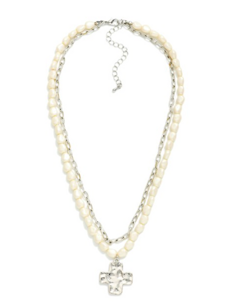 Baroque Cross Necklace - Silver