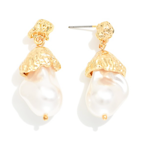 Pearl Contrast Drop Earrings - Gold