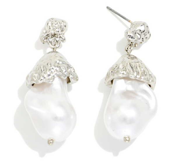 Pearl Contrast Drop Earrings - Silver