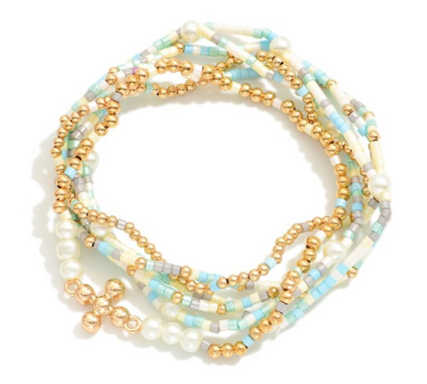 Faith Pearl Bracelet Stack - Turquoise