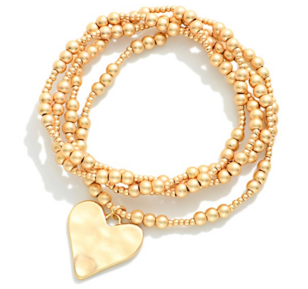 Hammered Heart Bracelet Set - Gold