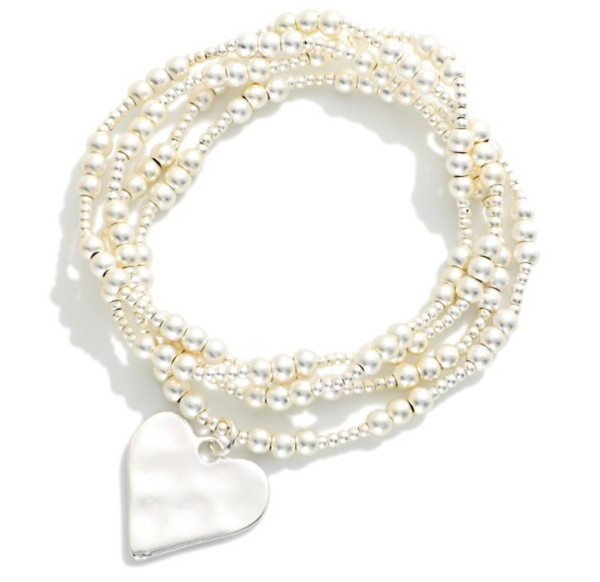 Hammered Heart Bracelet Set - Silver