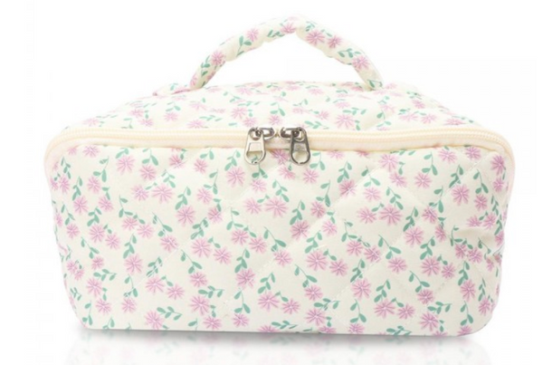 Quilted Print Makeup Bag - Flowers