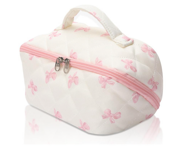 Quilted Print Makeup Bag - Bows