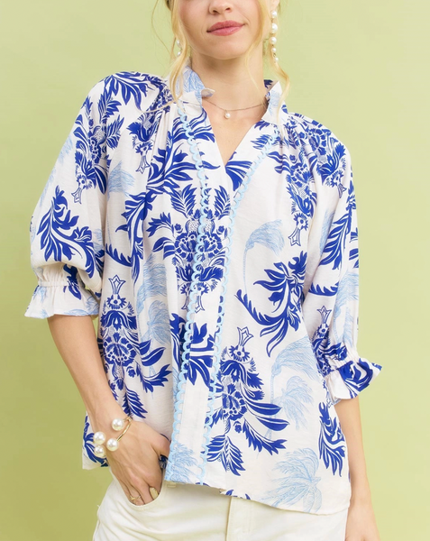 Garden Grace Blouse - Blue