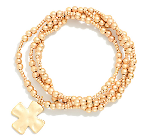 Cross Charm Bracelet Set - Gold