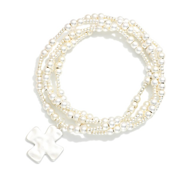 Cross Charm Bracelet Set - Silver