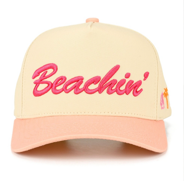 "Beachin" Embroidered Cap - Peach