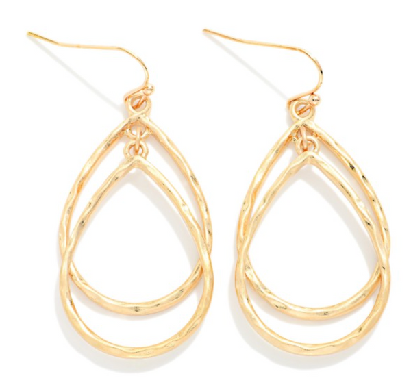Hammered Harmony Drop Earrings - Gold