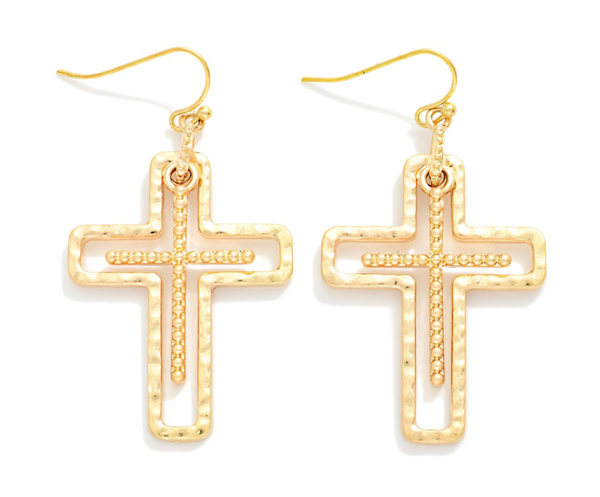 Golden Grace Cross Earrings - Gold