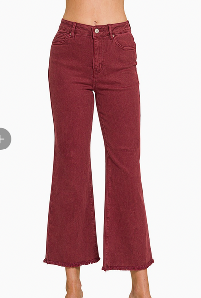 Acid Washed Bootcut Pants - Burgundy