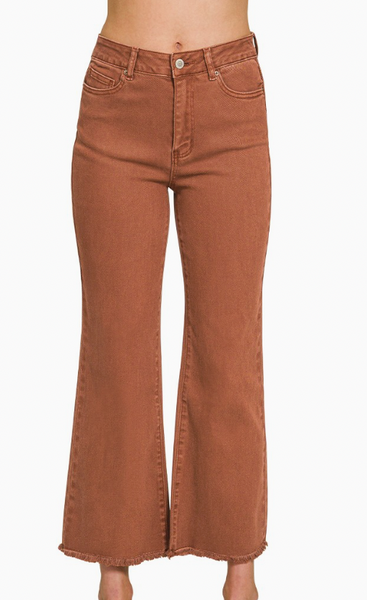 Acid Washed Bootcut Pants - Rust