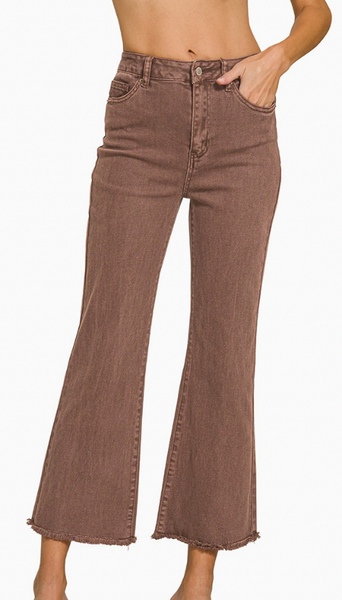 Acid Washed Bootcut Pants - Brown