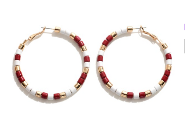Kickoff Hoop Earrings - Maroon/White