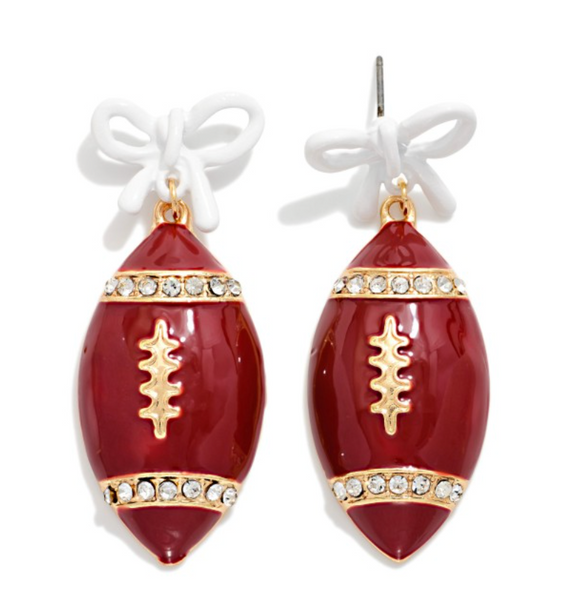 Spirit Bow Earrings - Maroon/White
