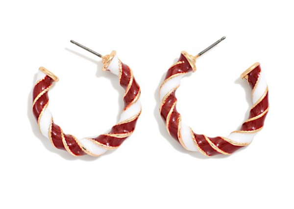 Double Play Hoop Earrings - Maroon/White