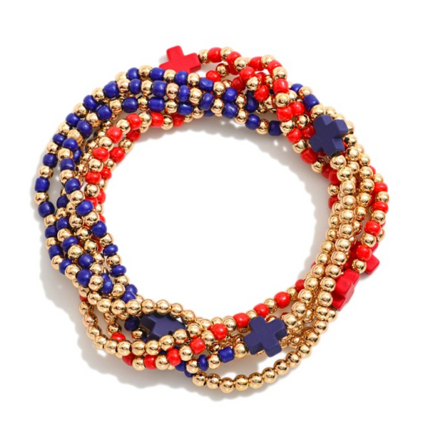 Faith & Football Bracelet Set - Red/Navy