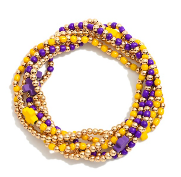 Faith & Football Bracelet Set - Purple/Yellow