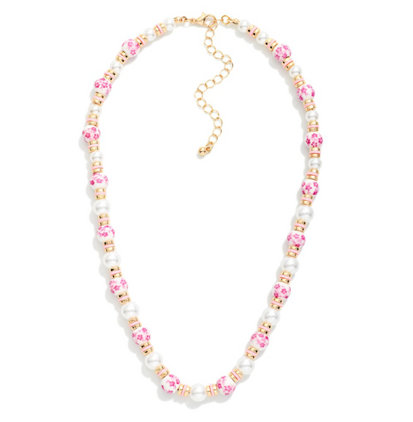 Chinoiserie Bead & Pearl Beaded Necklace - Pink