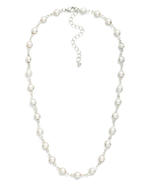 Simple Pearl Link Necklace - Silver