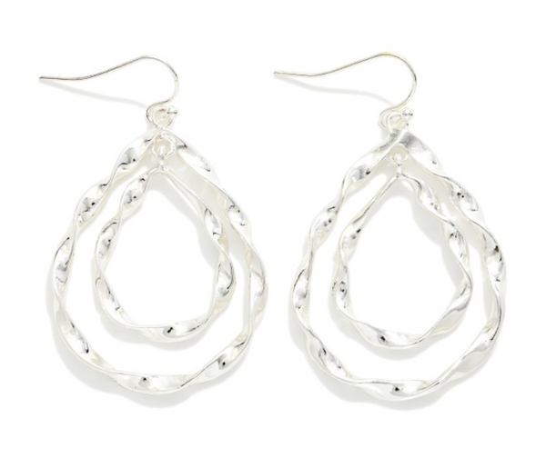 Twisted Teardrop Earrings - Silver