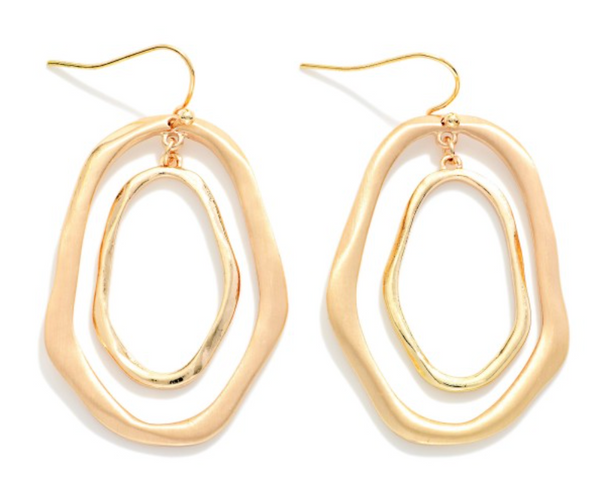 Brushed Circle Drop Earrings - Gold