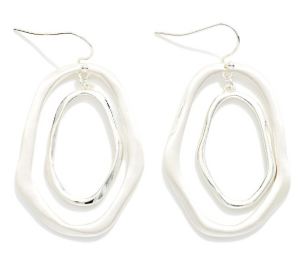 Brushed Circle Drop Earrings - Silver