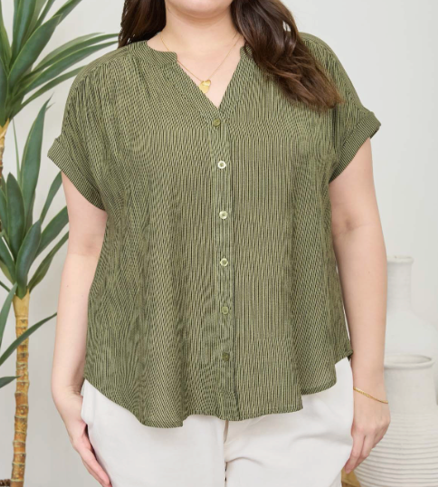 The Perfect Pinstripe Top - Olive