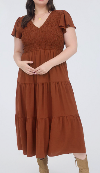 Flirty Flutter Dress - Rust
