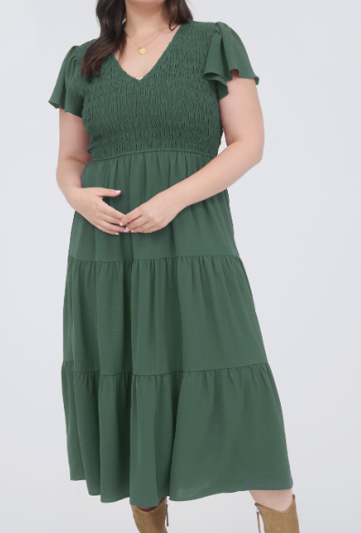 Flirty Flutter Dress - Pine