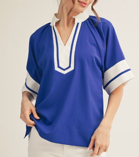 Sweet Contrast Blouse - Royal Blue