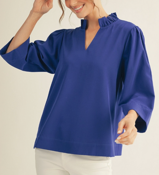 Ruffled Romance Blouse - Royal Blue