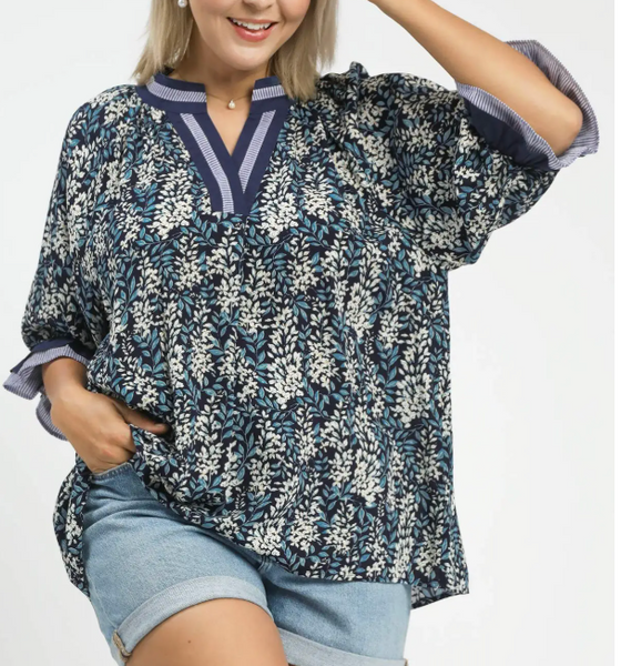 Rustic Bloom Top - Navy