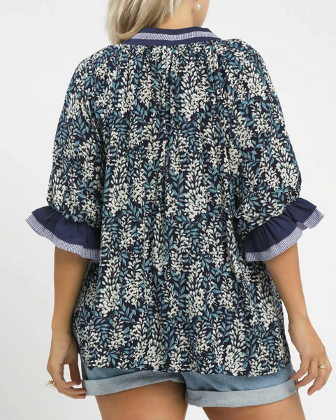 Rustic Bloom Top - Navy