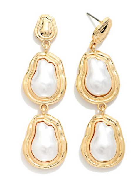 Pearl Charm Drop Earrings - Gold