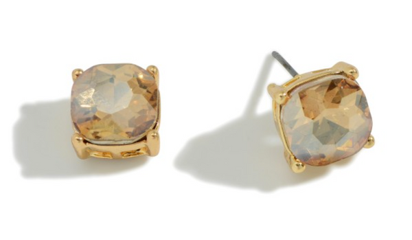 Rhinestone Stud Earrings - Champagne