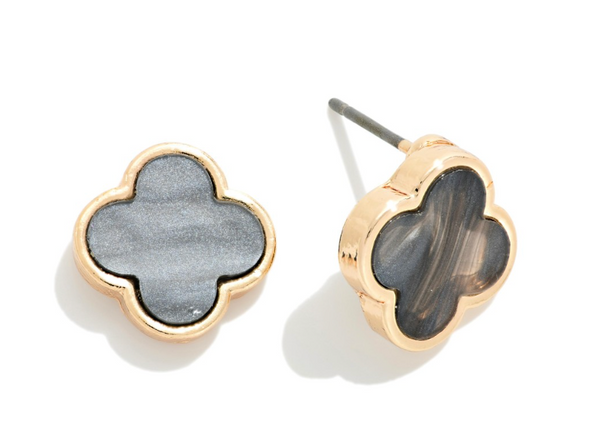 Clover Shine Stud Earrings - Black