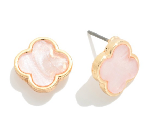 Clover Shine Stud Earrings - Pink