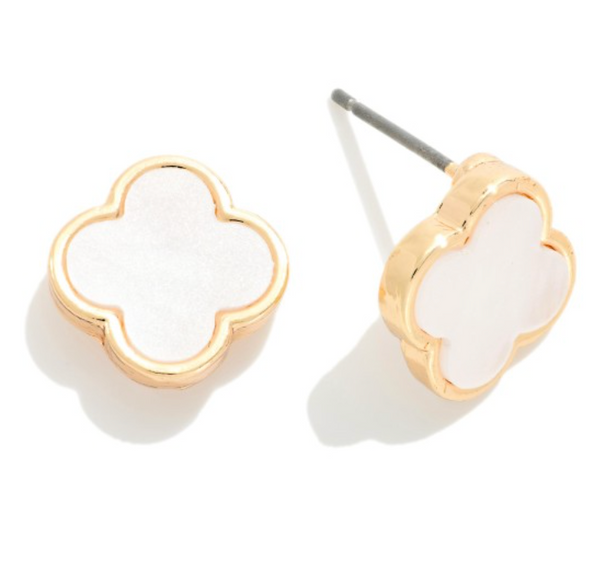 Clover Shine Stud Earrings - White