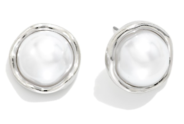 Wavy Pearl Stud Earrings - Silver