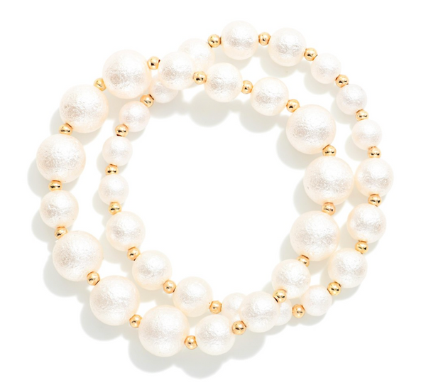 Textured Bead Bracelet Set - White