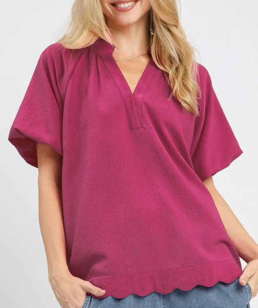 Sweet Scallop Blouse - Berry